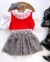 Conjunto de blusa renda, cropped vermelho e saia cinza brilho Luli - comprar online
