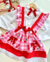 Conjunto de salopete cerejinha e camisa branca Paula (acompanha laço de cabelo)