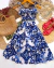 Conjunto de saia midi e cropped lastex branco e azul Malu - comprar online