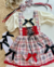 Conjunto de salopete xadrez com vermelho, BLUSA off e laços de cabelo Eleonora