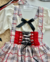 Conjunto de salopete xadrez com vermelho, BLUSA off e laços de cabelo Eleonora - Estilosa Kids / Loja Online Moda Infantil