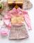 Conjunto de short saia Tweed rosa , camisa e cropped dourado