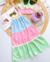 Conjunto tricolor candy colors de saia longa e cropped Helena