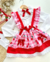 Conjunto de salopete cerejinha e camisa branca Paula (acompanha laço de cabelo) - Estilosa Kids / Loja Online Moda Infantil