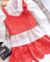 Conjunto de saia e cropped laranja renda crochê e camisa branca na internet