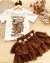 Conjunto de saia babados marrom e camiseta country Ariela - comprar online