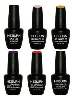 Kit X6 Esmaltes Semipermanentes Heburn P/ Cabina Base + Top + 4 a Elección