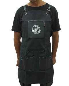 Delantal Barbero BarberShop Gabardina y Cuero Negro - LucyDan