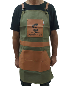 Delantal Barbero BarberShop Gabardina y Cuero Verde- LucyDan