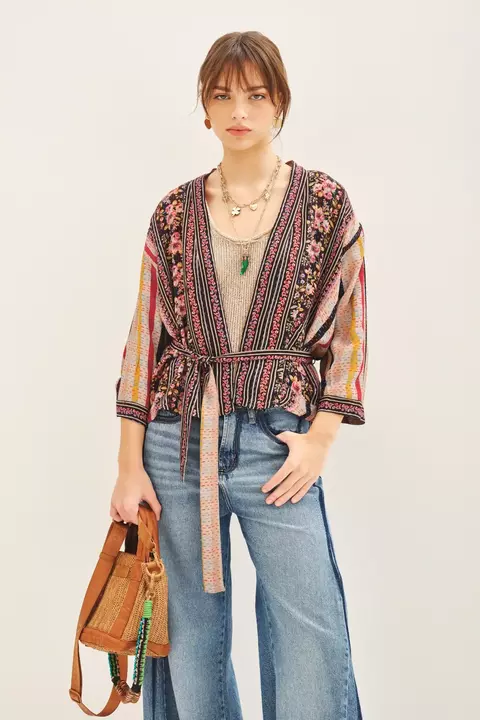 Kimono Corto Viscosa Estampada Mujer Rapsodia Saree Java Manga 3/4 (5328051I) - comprar online