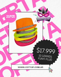 Pack x10 Gorros Funyi Tela Fluo
