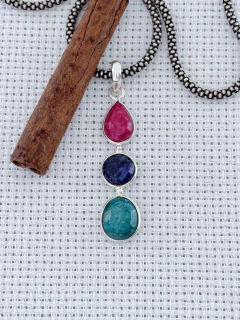 Pingente Em Prata 925 com Esmeralda, Rubi e Safira (35/12P610139) na internet