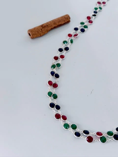 Colar Em Prata 925 com Mix De Pedras - Esmeralda, Rubi e Safira (90/40U46801029) - Padma Joias Em Prata 925