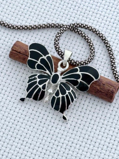 Pingente Borboleta Em Prata 925 Com Ônix (53/16P1420319) - Padma Joias Em Prata 925