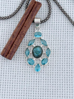 PINGENTE EM PRATA 925 COM LABRADORITA e Topázio Azul (35/09P1330299) na internet