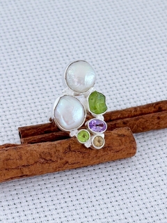 Anel Em prata 925 com Pérola Barroca, Ametista, Citrino e Peridoto (39/10P2100519) na internet