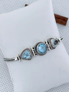 Pulseira Bali Em Prata 925 Com Água Marinha (53/27U3490769) - Padma Joias Em Prata 925