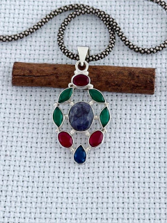 Pingente Em Prata 925 com Esmeralda, Rubi e Safira (35/12P1260279) na internet