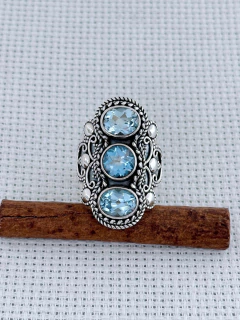 Anel Em Prata 925 Com Água Marinha (90/27A2490579) na internet