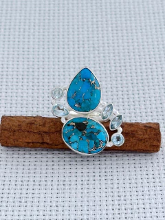 ANEL EM PRATA 925 COM Água Marinha e CRISOCOLA (53/80A1210269) na internet