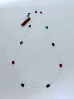 Colar Em Prata 925 com Mix De Pedras - Esmeralda, Rubi e Safira (90/40U3560789) - comprar online