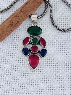 Pingente Em Prata 925 com Esmeralda, Rubi e Safira (35/12P1600359) na internet