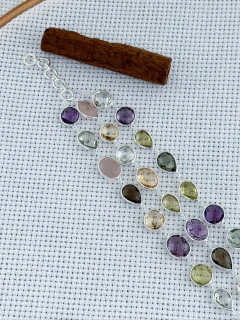 Pulseira tripla EM PRATA 925 COM Ametista, Ametista Verde, CITRINO, Peridoto, Quartzo Rosa e Quartzo Fumê (53/01U69901539) - loja online