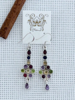 Brinco Em Prata 925 com Mix de Pedras - Ametista, Citrino, Peridoto, Granada e Tanzanita (1/10B22800509) - comprar online