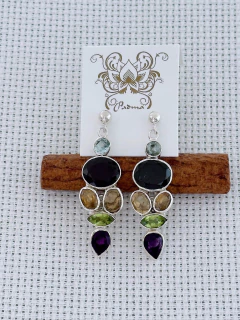 Brinco Em Prata 925 Com Água Marinha, Ametista, Citrino, Granada, e Peridoto (35/27B2310509) na internet