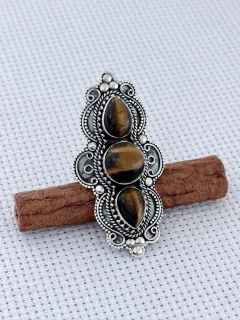 Anel Em Prata 925 Com Olho De Tigre (39/15A2330569) - Padma Joias Em Prata 925