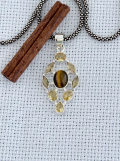 Pingente em Prata 925 com Olho De Tigre e Citrino (35/15P01290289) na internet