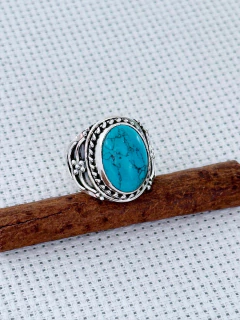 Anel Em Prata 925 Com Turquesa (35/28A750169) - Padma Joias Em Prata 925
