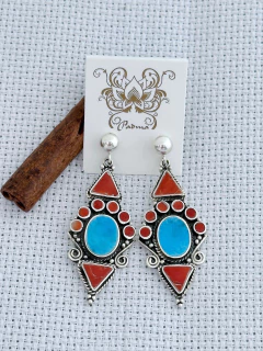 BRINCO EM PRATA 925 COM CORAL E TURQUESA (54/28B2590569) na internet