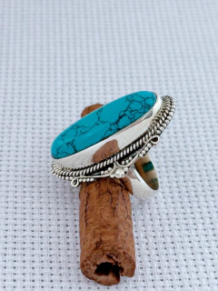 Anel Em Prata 925 Com Turquesa (35/28A1430319) - Padma Joias Em Prata 925