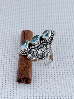 Anel Em Prata 925 Com Água Marinha (90/27A2490579) - loja online