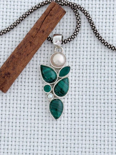 Pingente Em Prata 925 Com Ágata verde, Malaquita e Pérola (39/13P1950429) - comprar online