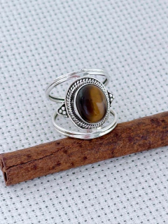 Anel Em Prata 925 Com Olho De Tigre (35/15A960219) - Padma Joias Em Prata 925