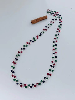 Colar Em Prata 925 com Mix De Pedras - Esmeralda, Rubi e Safira (90/40U46801029)