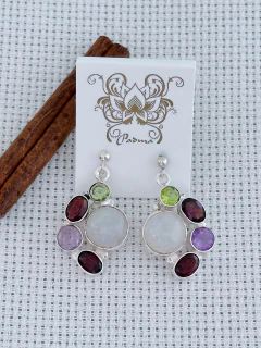 Brinco Em Prata 925 Com Ametista, Granada, Peridoto e Pedra da Lua (35/27B2050459) na internet