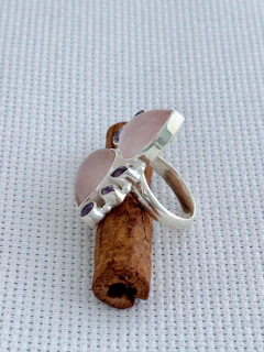 ANEL EM PRATA 925 COM QUARTZO ROSA e AMETISTA (53/21A1890419) - loja online