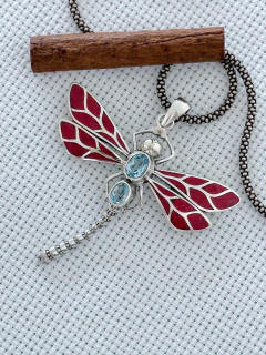 PINGENTE e Broche Libélula PRATA 925 COM Água Marinha e Coral (39/27A3980879)