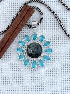 PINGENTE EM PRATA 925 COM QUARTZO TURMALINA e TOPÁZIO AZUL (39/17P1620359) na internet