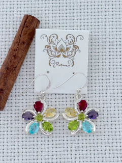 Brinco Em Prata 925 com Mix de Pedras - Ametista, Citrino, Peridoto e Topázio Azul (35/10B1350299) na internet