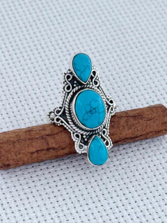 Anel Em Prata 925 Com Turquesa (53/28A1090249) - Padma Joias Em Prata 925