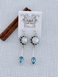 Brinco em prata 925 com água marinha e pérola (53/20B1970439) - comprar online