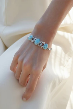 Pulseira em Prata 925 com Água marinha, Larimar e Topázio Azul (53/36U53901189) - comprar online