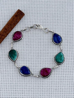 Pulseira Em Prata 925 com Mix De Pedras - Esmeralda, Rubi e Safira (53/40U2760609) na internet
