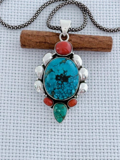 PINGENTE EM PRATA 925 COM Coral e TURQUESA (53/28P2690599) - comprar online