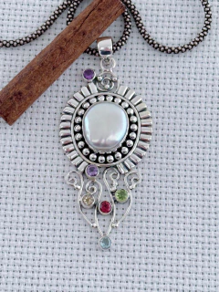 Pingente Em prata 925 com Ametista, Citrino, Granada, Peridoto e pérola (53/10P3390749) na internet