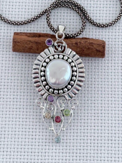 Pingente Em prata 925 com Ametista, Citrino, Granada, Peridoto e pérola (53/10P3390749) - loja online